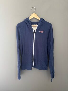 Y2K Hollister Navy Zip-Up Hoodie |Unisex | Size Large